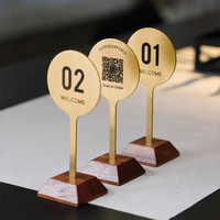 Supports de numéros de table en acier inoxydable et bois massif pour restaurant, numéros de table numériques double face avec code QR à scanner pour commander
