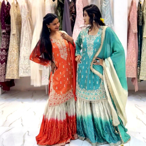 Conjunto de Vestido Tradicional Bordado para Mujer, Estilo Indio-Pakistaní, Largo hasta el Suelo, Corte Regular, para Bodas, Graduaciones, Material de Poliéster - Product Image 1