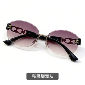 Retro Oval <b>Sunglasses</b> Half Rim <b>Gradient</b> Lenses UV400 For Women Driving Style - Product Image 3