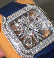 Montre Hip Hop Iced Out Moissanite, Montre Mécanique Classique Carrée à Cadran Romain pour Homme, Montre de Luxe pour Hommes