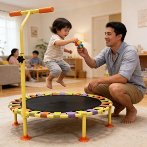 Trampoline circulaire pour enfants d'extérieur facile à assembler avec poignée et dispositifs de sécurité pour un jeu rapide et amusant - Product Image 3