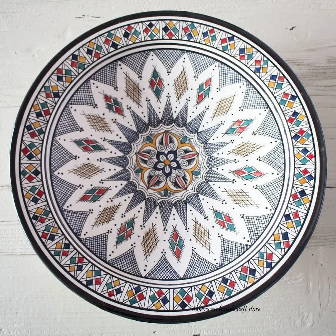 Placas decorativas do marrocos, placa placa plana de cerâmica, moderna artesanal, placa de sobremesa de pão