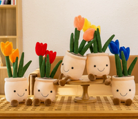 Ensemble de jouets en peluche en forme de pot de fleurs tulipe, avec visage, jambes et tige en velours côtelé, poupée en peluche, OEM ODM, vente en gros personnalisée en vrac