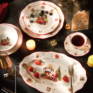 Vajilla de cerámica decorativa con borde rojo en relieve de nieve, platos <span class=keywords><strong>y</strong></span> cuencos, juegos de cena, juego de vajilla de Navidad de porcelana de lujo - Product Image 6