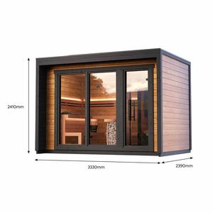 Sauna traditionnel carré en bois de pruche pour l'extérieur, villa pour 5 personnes, grandes fenêtres en verre, doubles bancs, toit en acier inoxydable, Harvia - Product Image 3