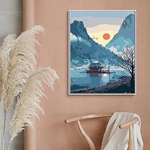 Kit de Pintura por Números, Serie Paisajes, Paisaje Chino al Atardecer, Marco Plegable, Arte para el Hogar, Pintura Decorativa DIY - Product Image 3