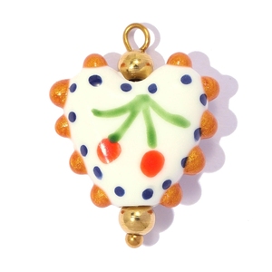 SH25 Colgantes de Corazón de Cerámica con Diseño Floral Vintage, Dijes de Porcelana con Flor y Punto, con Aro de Acero Inoxidable Dorado para Pulsera - Product Image 3