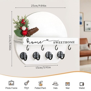 Wooden <b>Wall</b> Key Rack Round Shape <b>Wall</b> <b>Mounted</b> Key Holder Entryway Decorative <b>Shelf</b> Home Sweet Home Design - Product Image 3