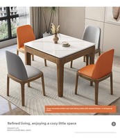 Ensemble table et chaises de salle à manger en marbre et bois massif, style nordique moderne, 4 places, pour cuisine et petit espace.