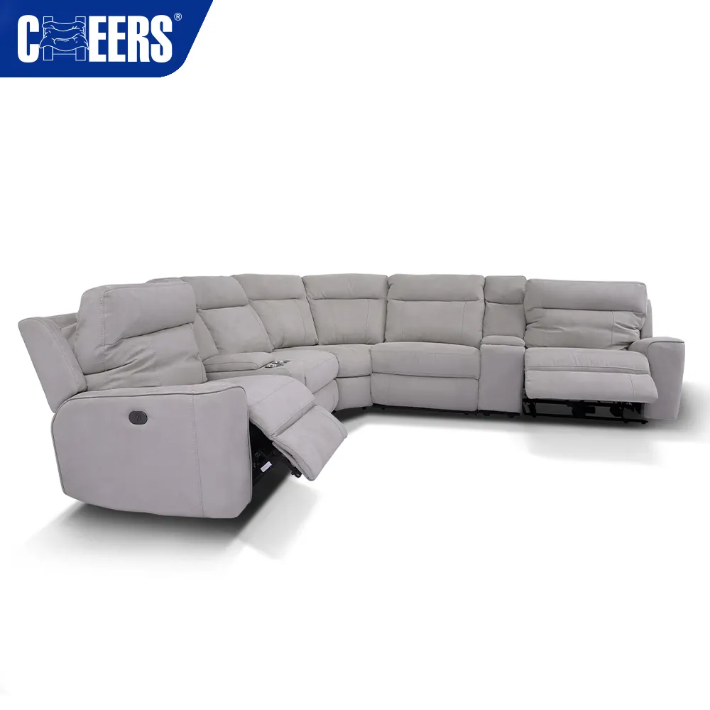 Manwah cổ vũ thiết kế mới điện vải ngồi có thể ngả cắt sofa Set với cổng USB và hộp lưu trữ cho phòng khách sofa