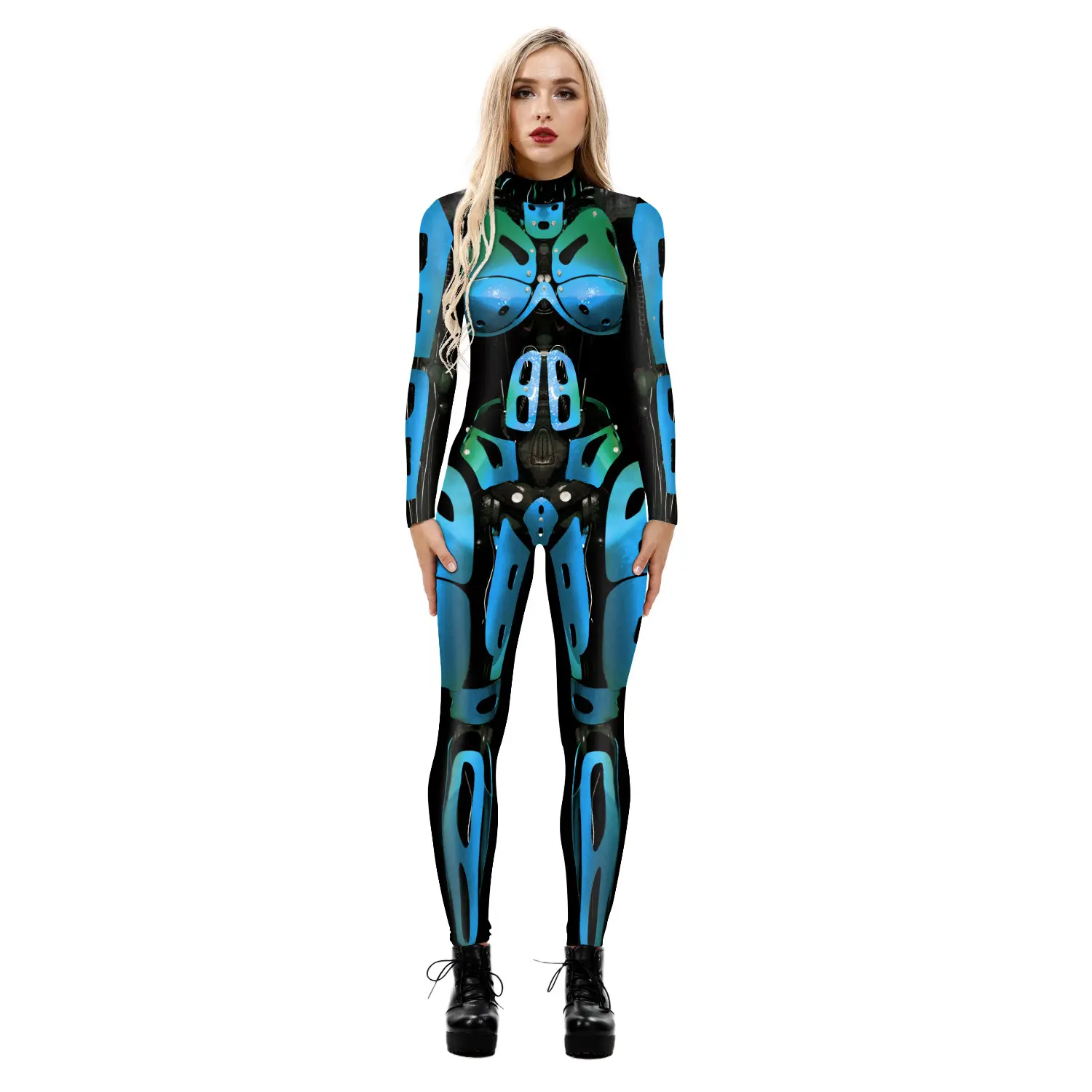 Robot Digital Printing Cosplay Kostuums Lange Mouw Panty Halloween Outfit Jumpsuit Bodysuit