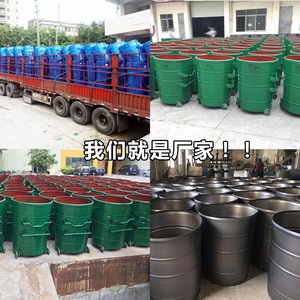 360L Outdoor Sanitation Metal Trash Can <b>with</b> Wheels and <b>Lid</b>, Galvanized Steel Plate Trailer, Round <b>Bin</b>, Thickened - Product Image 4