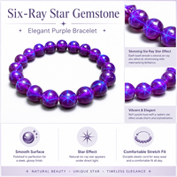 Bracelet tendance unisexe en perles de rubis, gemme violet étoilé certifiée NGTC, idéal pour les occasions spéciales
