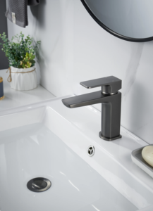 Robinet mélangeur d'eau monocommande moderne haut de gamme en acier inoxydable gris pour eau chaude et froide - Product Image 3