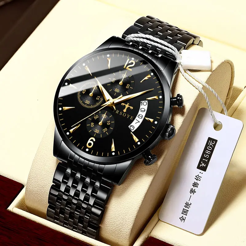 Small MOQ Men Quartz Wristwatches China Black Silver Gold Metal Genuine Leather Band Men Cheap Watch