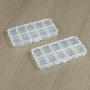 Transparent Plastic Storage Box 12.8x6.5x1.5cm 10 Compartments For Jewelry Nail <b>Clips</b> Screws Fish <b>Hooks</b> With Cover - Product Image 2
