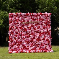 Mur de fleurs artificielles sur mesure, résistant à la décoloration, 3D, fond de mur en rose rouge, tissu de soie, enroulable
