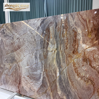 Table de cuisine intégrée au design moderne, en dalle de quartzite naturelle de luxe, veinée or violet, Purple East Arrival