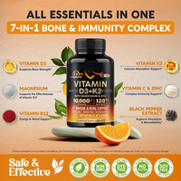 Capsules de supplément de vitamine D3 K2 MK7 avec magnésium et zinc pour la santé des os et du système immunitaire, sans OGM