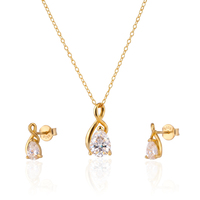 Parure de bijoux tendance pour femme en argent sterling 925 plaqué or 18 carats avec moissanite taille poire, pendentif géométrique et boucles d'oreilles