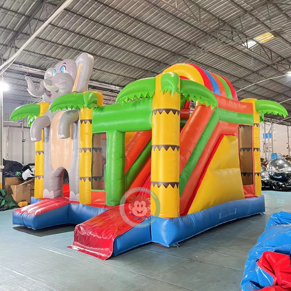 Castelo inflável inflável da corrediça do elefante da combinação do salto inflável do bouncer do jogo das crianças