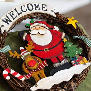 Muñeco de nieve y anciano, puerta de vid, corona de pared, adorno colgante de ventana de cristal navideño festivo para crear un ambiente acogedor - Product Image 4