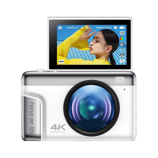 Professional 64MP Digital Student Vlog Camera 3 Inch IPS Screen CMOS Sensor 16X 4K Live Streaming Photography MicroSD 180 Wide