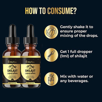 Vente en gros OEM Marque privée 30ml 100% Huile de résine de Shilajit de l'Himalaya en gouttes liquides, Compléments alimentaires pour la santé et la concentration cérébrale