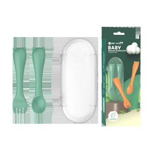 Ensemble de fourchettes et cuillères en silicone pour bébé, vert forêt, orange tropical, 0-12 mois, vaisselle portable pour l'apprentissage de l'alimentation - Product Image 3