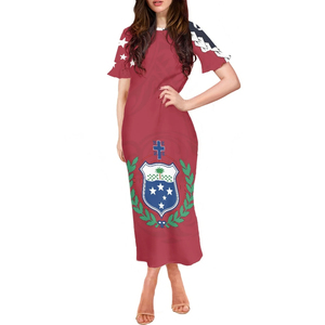 Color Block Ruffle Sleeves Dress Summer Samoa Tribal Vintage Clothing Islander Mujeres Vestidos al por mayor Faldas largas personalizadas - Product Image 2