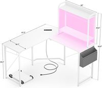 Nouveau bureau de jeu en MDF réversible en forme de L avec éclairage LED, support d'écran et meuble de rangement, idéal pour le bureau à domicile, facile à assembler