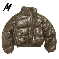 2023 femmes vêtements en gros nouveau cuir PU recadrée Bomber veste col montant thermique hiver veste bouffants manteaux pour femme