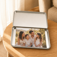 Boîte en métal étamé mat 177x107x15mm rectangulaire avec logo personnalisé imprimé, boîte à charnières pour cartes postales, cartes-cadeaux, maquillage