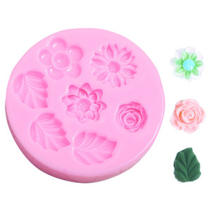 Moule en silicone pour décoration de gâteaux et de fondants, forme ronde, variante 3D, motif tournesol, marguerite, rose, prune, lotus et feuilles - Product Image 5