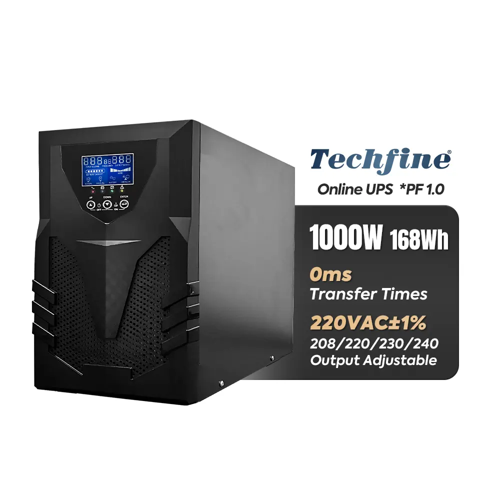 Techfine 1 kva 1000w 1kw çevrimiçi ups 168wh kesintisiz güç kaynağı dahili batarya ups