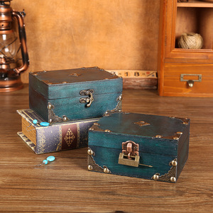 Vintage Wooden Jewelry <b>Box</b> With <b>Lock</b> And Hinge Blue Distressed Finish For Storage And Gift Use - Product Image 2