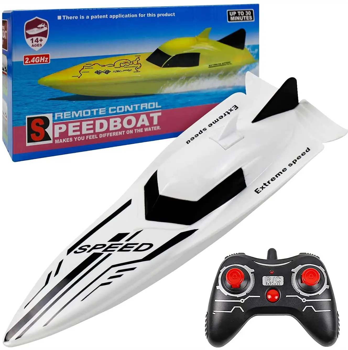 Remote Control Boat for Adults and Kids 4 Channel 2.4GHZ Outdoor High Speed Racing Rechargeable Fast RC Boats Toys for