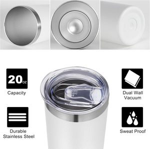 Gobelets isothermes en acier inoxydable à double paroi de 20 oz, vierges pour sublimation, avec couvercle coulissant et poignée, maintien thermique 12-24 heures - Product Image 2
