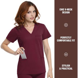Women V-Neck <b>Scrub</b> <b>Top</b> 4 Pocket Premium Stretch Medical Workwear Hospital Uniforms - Product Image 2