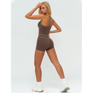 Two Piece Workout Set Women Racerback Tank <b>Top</b> High Waist Shorts Gym Yoga Outfit Contrast Binding Breathable Spandex Polyester - Product Image 4