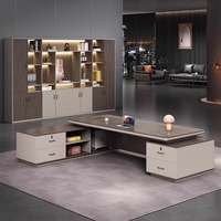 Bureau Patron de Luxe de Haute Qualité avec Design Simple et Moderne Grand Mobilier de Bureau du Président avec Armoires Latérales Modulaire pour Usage Domestique
