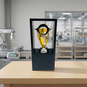 Vitrine moderne pour trophée de cricket en métal avec finition dorée et base noire, trophée de cricket finition dorée, vitrine de présentation en métal pour trophée de cricket B - Product Image 1