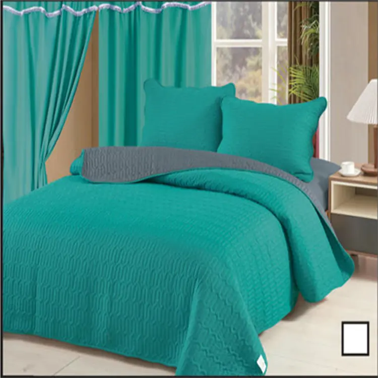 Vente en gros Ensembles de couvre-lits King Size matelassés solides Ensembles de draps de lit et de rideaux de 7 pièces