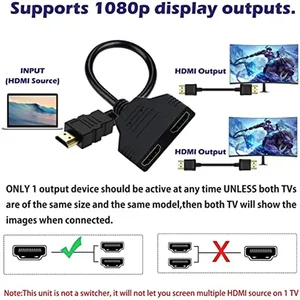 1x2 HDMI Splitter Cable 1 Input 2 Output HDMI Splitter Male To 2 Female 1 In 2 Out Audio Video Cable Cord 32cm