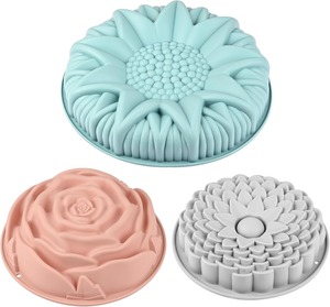 Moldes de Silicona para Pastel con Forma de Flor, 3 Piezas, Grandes, Redondos, Antiadherentes, para Pan, Tartas, Gelatina, Rosa, Girasol, Crisantemo - Product Image 1