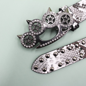Ceinture en cuir style hip-hop rock pour femmes Y2K, jean léopard avec strass, ceinture pour hommes, design western en denim avec rivets - Product Image 1