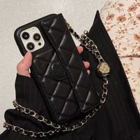 Funda Protectora para 12 Pro Max con Cadena Cruzada, Ranura para Tarjetas, Diseño de Diamantes de Imitación, Plegable, Electrochapada, Modelo XP888