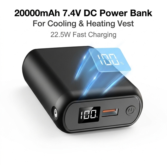7.4V DC 20000mAh Power Bank LED Digital Display 22.5W Fast Charging Type-C Portable Battery Cooling Heating Air Conditioner Vest