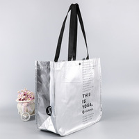 Sac fourre-tout de supermarché personnalisé en or et argent recyclés, laminé brillant, écologique, durable, réutilisable, non tissé, sacs de shopping de luxe avec logo