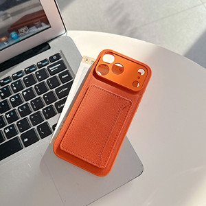 Étui de téléphone tendance en <span class=keywords><strong>cuir</strong></span> orange avec fente pour cartes pour appareils <span class=keywords><strong>Apple</strong></span> <span class=keywords><strong>iPhone</strong></span> <span class=keywords><strong>11</strong></span> 12 13 14 15 16 17 18 <span class=keywords><strong>Pro</strong></span> Max Air - Product Image 4
